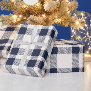 Papel De Presente Xadrez de fazenda azul marinho e branco desenhado