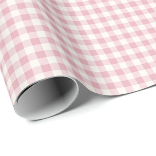 Papel De Presente Xadrez de Gingham Rosa e Creme