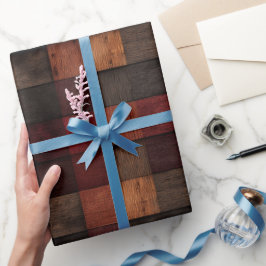 Papel De Presente Xadrez de madeira rústico vermelho marrom celeiro