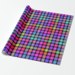 Papel De Presente Xadrez de Madras Brilhante Arco-Íris