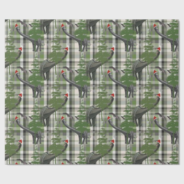 Papel De Presente Xadrez de Natal de Dinossauro (Aberto)