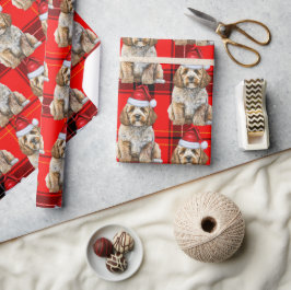Papel De Presente Xadrez de Natal Papais noeis de Cockapoo