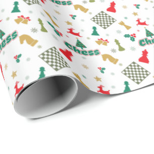 Papel De Presente Xadrez de Natal - Peças, Árvore, Azevinho e Rena