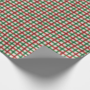Papel De Presente Xadrez de Natal Red Green Faux Burlap Russo