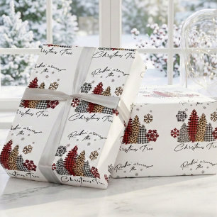 Papel De Presente Xadrez de Natal Rítmico Árvores com Estampa de Leo