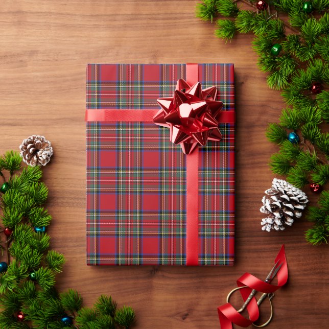 Papel De Presente Xadrez de Natal Vermelho (Presente de Natal)