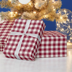 Papel De Presente Xadrez de Natal Vermelho Branco Padrão Xadrez