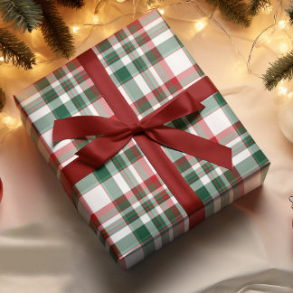 Papel De Presente Xadrez de Natal Vermelho e Verde