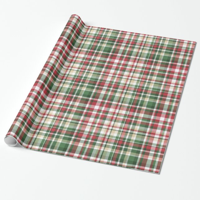 Papel De Presente Xadrez de Natal XMAS Tartan Red Gre Wrappaper (Desenrolado)