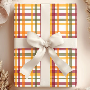 Papel De Presente Xadrez de Outono em Aquarela Padrão de Listras de