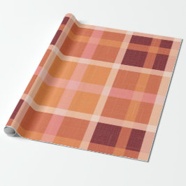 Papel De Presente Xadrez de outono Russo Laranja Tartan