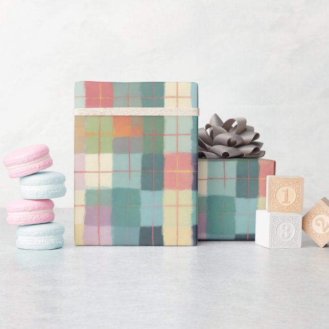 Papel De Presente Xadrez de pastel em amarelos de pinks e verde-minú (Chá de bebê)