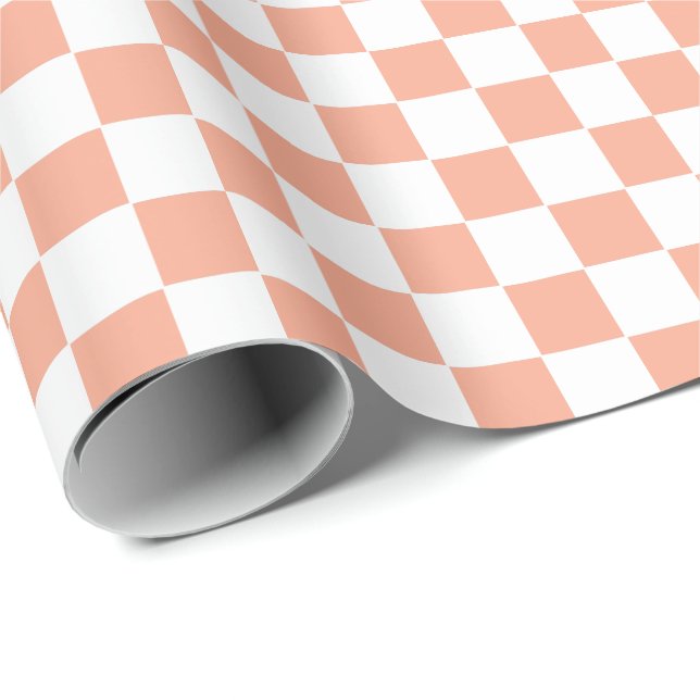 Papel De Presente Xadrez de pêssego e Branco  (Ponta do rolo)