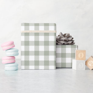Papel De Presente Xadrez de Plaid de Búfalo Verde Salvia País 
