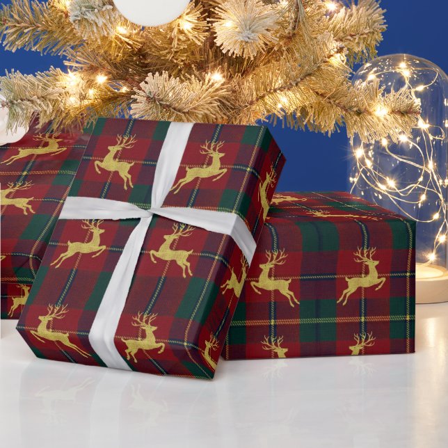Papel De Presente Xadrez de Rena de Natal Tradicional (Feriados)