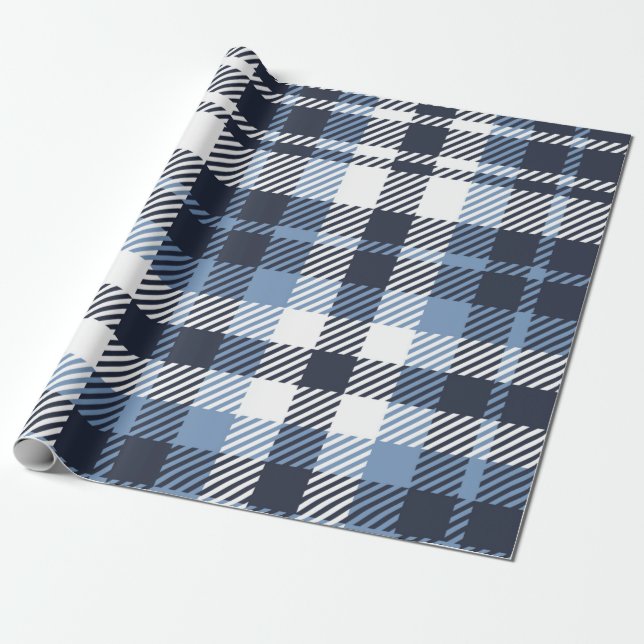 Papel De Presente Xadrez de tartan azul e branca (Desenrolado)