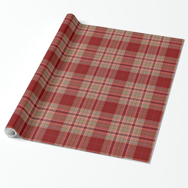 Papel De Presente Xadrez de Tartan Branco Verde Vermelho (Desenrolado)