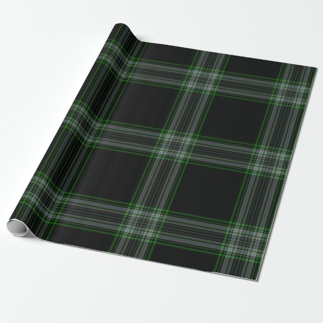 Papel De Presente Xadrez de Tartan Cinza Verde Preta (Desenrolado)