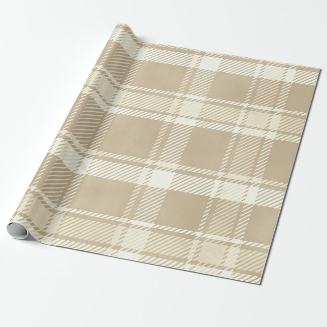 Papel De Presente Xadrez de Tartan em bege, creme e amarelo pálido (Desenrolado)