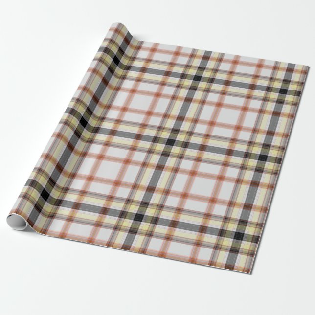 Papel De Presente Xadrez de Tartan Preto Amarelo Branco (Desenrolado)