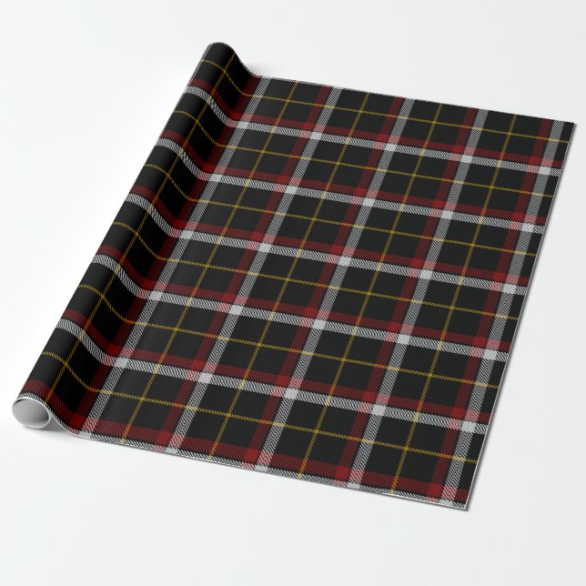 Papel De Presente Xadrez de Tartan Preto do Clã Escocês (Desenrolado)