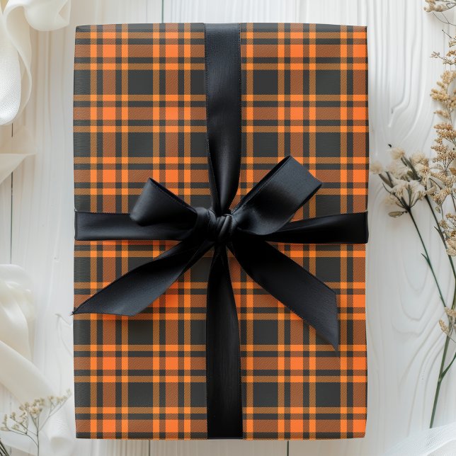 Papel De Presente Xadrez de Tartan Preto Laranja Verificar Padrão de (Criador carregado)