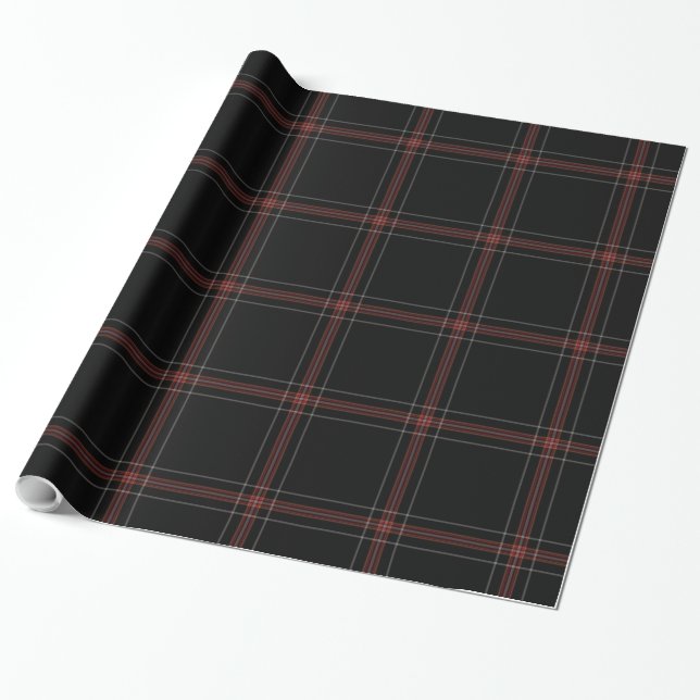 Papel De Presente Xadrez de Tartan Preto Vermelho (Desenrolado)