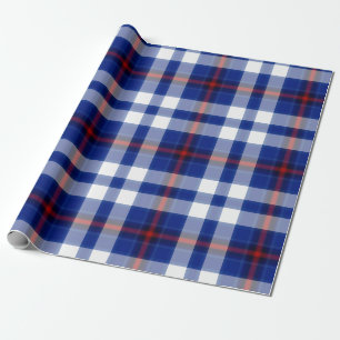 Papel De Presente Xadrez de Tartan Vermelho Branco Azul