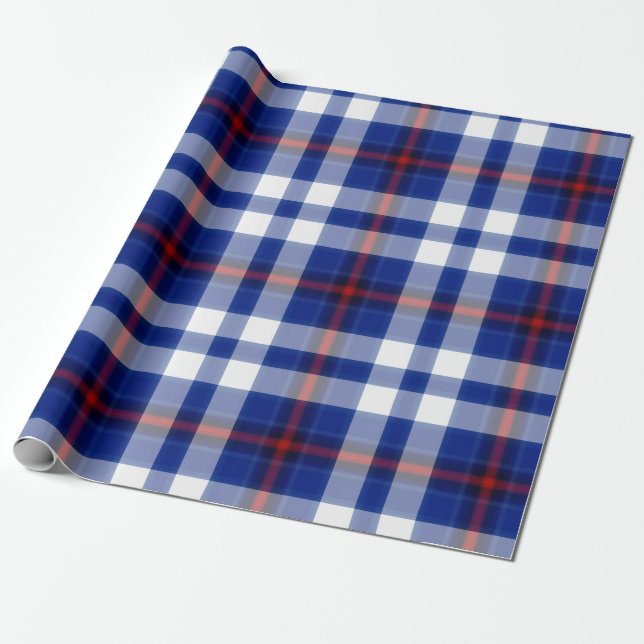 Papel De Presente Xadrez de Tartan Vermelho Branco Azul (Desenrolado)