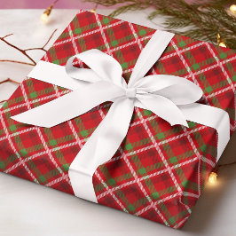 Papel De Presente Xadrez de Tartan Vermelho Verde Natal Festivo