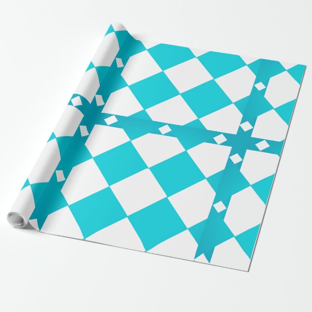 Papel De Presente Xadrez de Turquesa e Branco com Padrão de Diamante (Desenrolado)