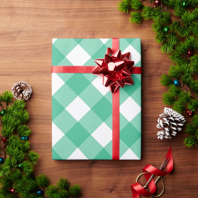 Papel De Presente Xadrez de Verificação Gingham Verde Negrito (Presente de Natal)