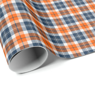 Papel De Presente Xadrez desportiva alaranjada e azul