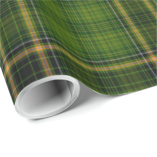 Papel De Presente Xadrez Dourada de Tartan verde