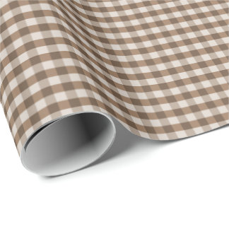 Papel de Presente Xadrez em Tons Marrom e Creme