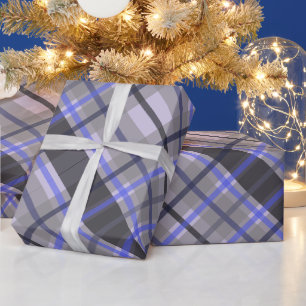 Papel De Presente Xadrez Escocês Azul Camelo Preto Moderno