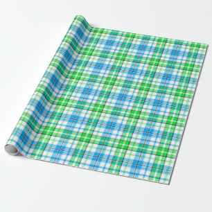 Papel De Presente Xadrez Escocês Azul e Verde Branco