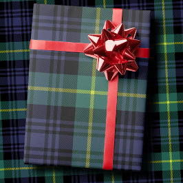 Papel De Presente Xadrez Escocês Azul Marinho e Verde Floresta Sombr