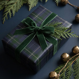 Papel De Presente Xadrez Escocês Clássico Natalino Verde-Navy