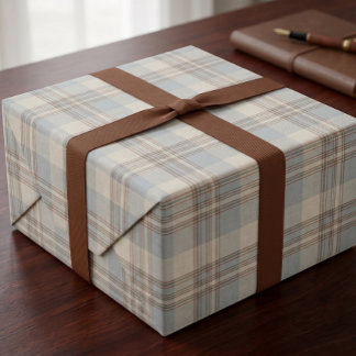 Papel De Presente Xadrez Escocês Creme Ferrugem Azul Ardósia Préppy