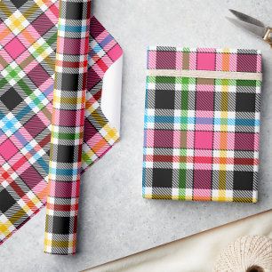 Papel De Presente Xadrez Escocês de Flanela Multicolor Rosa Preto