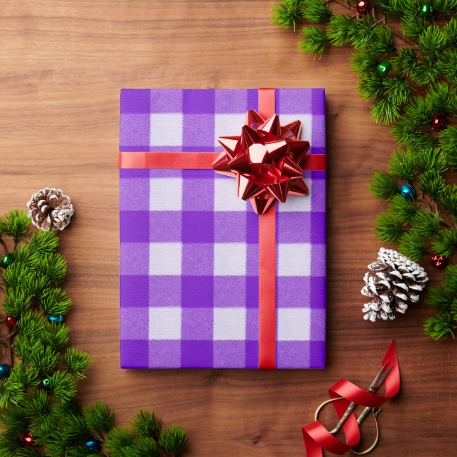 Papel De Presente Xadrez Escocês Gingham na Moda Presente Roxo (Presente de Natal)