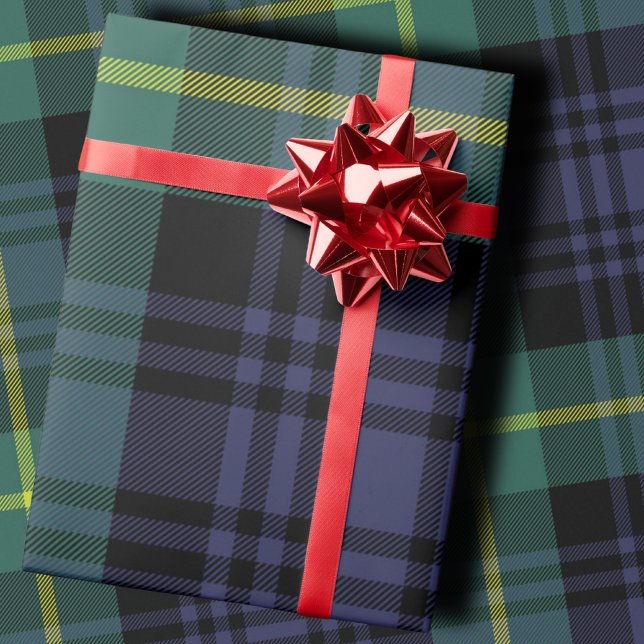 Papel De Presente Xadrez Escocês Natalino Azul Elegante (Criador carregado)