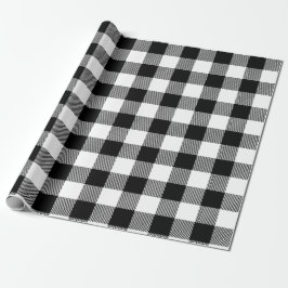Papel De Presente Xadrez Escocês Preto e Branco de Natal Ano Novo Re
