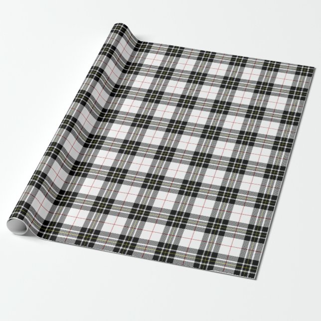 Papel De Presente Xadrez Escocês Preto e Branco Retrô de Natal Ano N (Desenrolado)