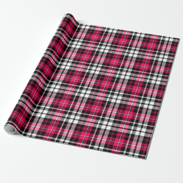 Papel De Presente Xadrez Escocês Rosa Preto Branco (Desenrolado)