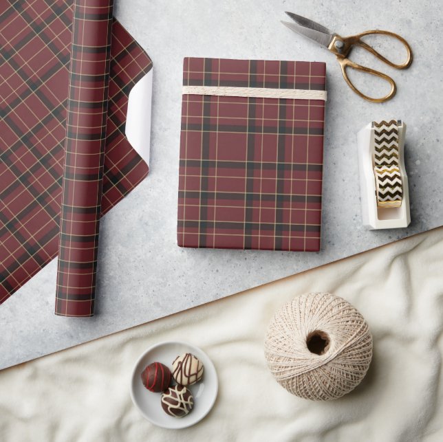 Papel De Presente Xadrez Escocês Tártaro Clássico de Natal Borgonha (Artesanato)