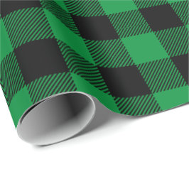 Papel De Presente Xadrez Escocês Tártaro de Natal Verde Preto Retro