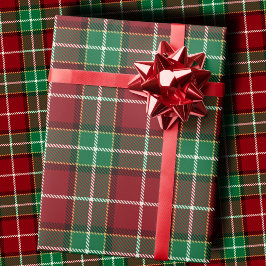 Papel De Presente Xadrez Escocês Tradicional Marrom e Verde Esmerald