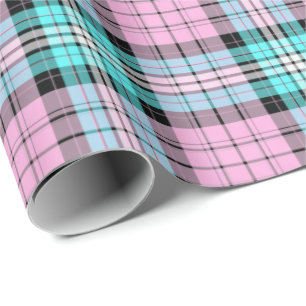 Papel De Presente Xadrez Escocês Turquesa Rosa Bonito